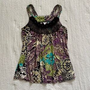 Vintage 2000s unique whimsical paisley top with ruffles and studs